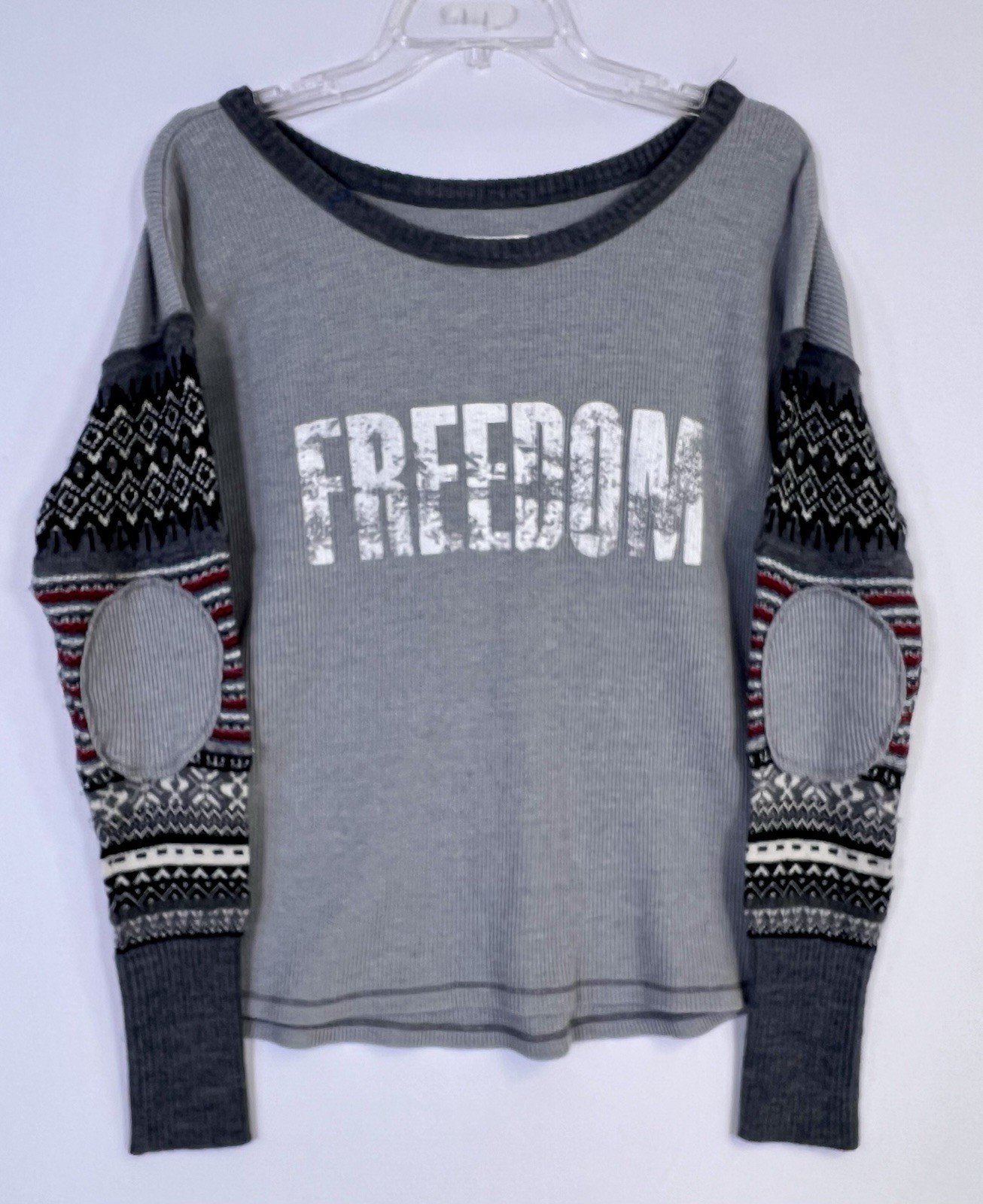 We The Free Free People Women Size M Freedom Patchwork BOHO Long Sleeve T-Shirt