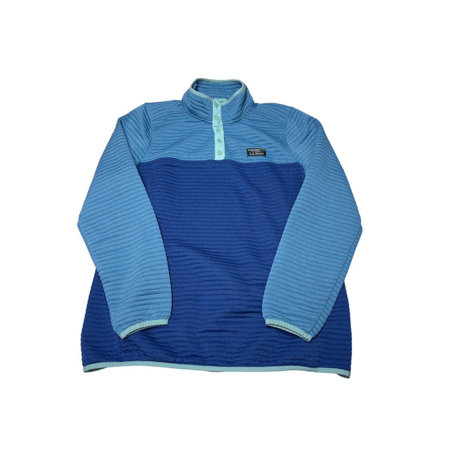LL Bean AirLight Knit Pullover Womens L Tall Blue Colorblock Snap Neck 512776