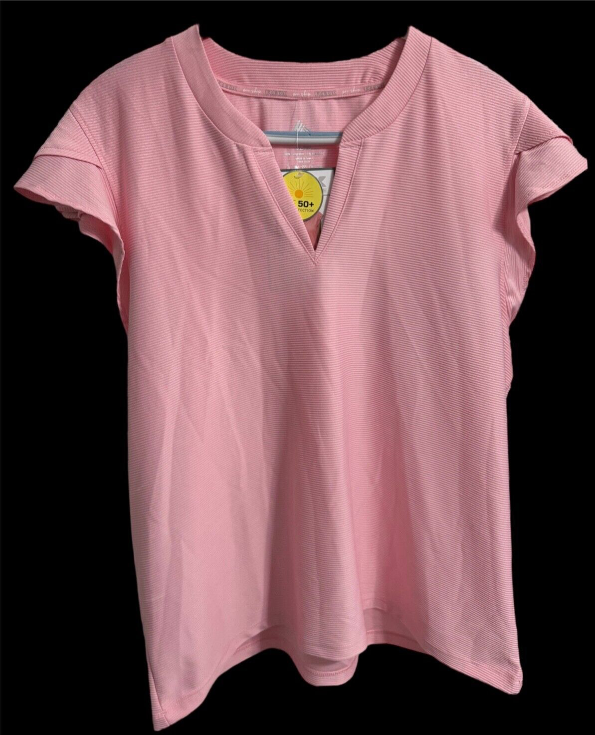 RBX Flutter Sleeve Split neck PINK Textured UPF 50+ Rib Top Women XLARGE NWT $48