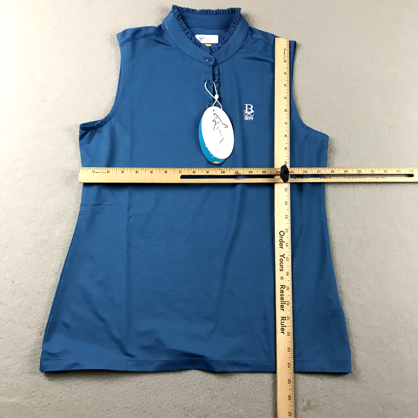 Greg Norman Shirt Womens Medium Blue Play Dry Raffled Polo Sleeveless NWT