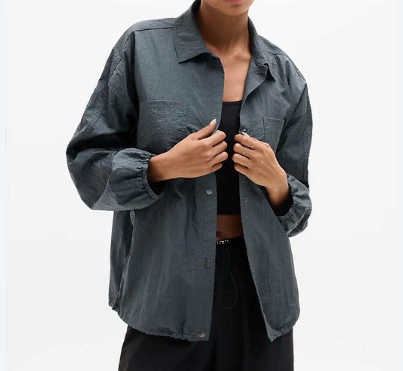 Athleta Lunar Sheen Snap Shirt Large Pockets Lightweight Size Large Dark Rinse