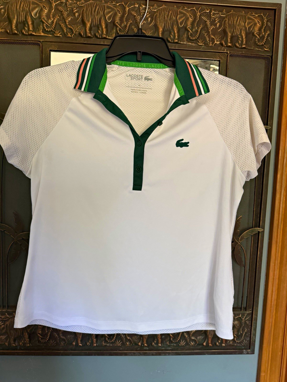 Lacoste Sport Women’s 44 White/Green Breathable Mesh Polyester Polo Shirt
