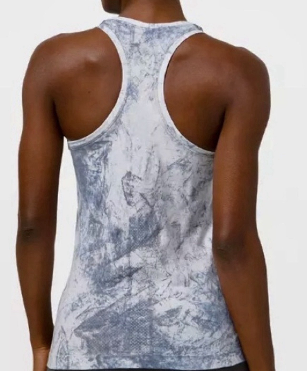 lululemon Gray/White Abstract Racerback Tank M Scoop Neck Stretch