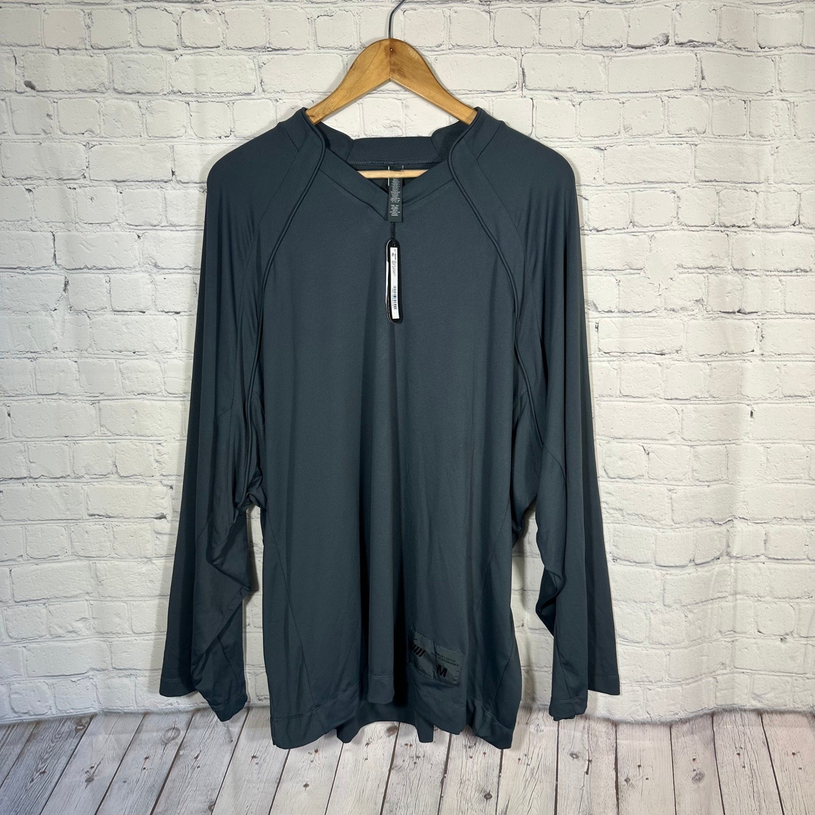 NEW Skims x Nike Sport Airy Oversized Long Sleeve Jersey Top Teal V-Neck Medium