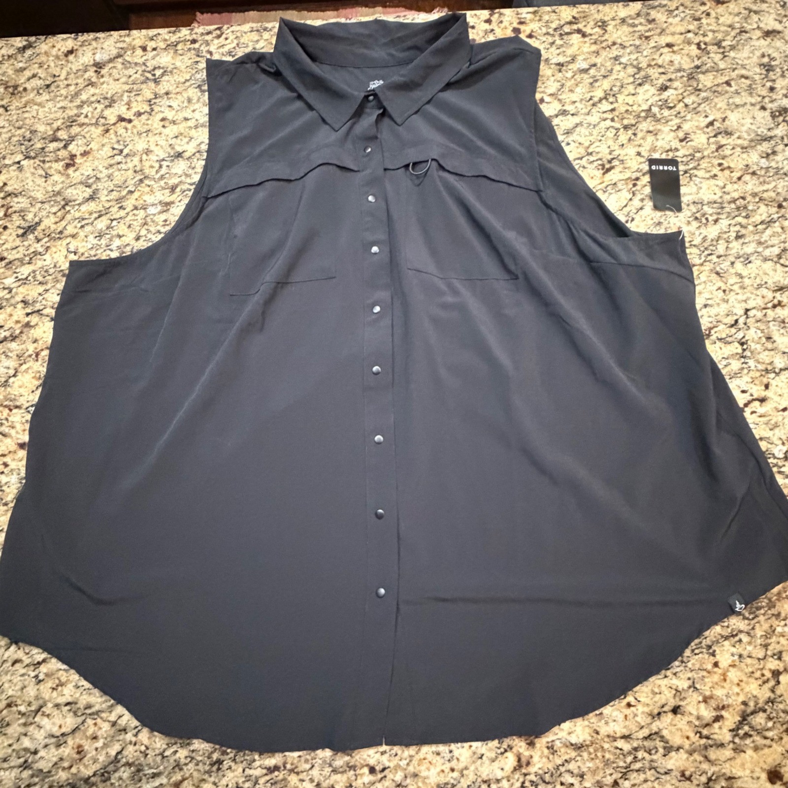 NEW Torrid Happy Camper Black Stretch Woven Sleeveless Active Button Down Top 5