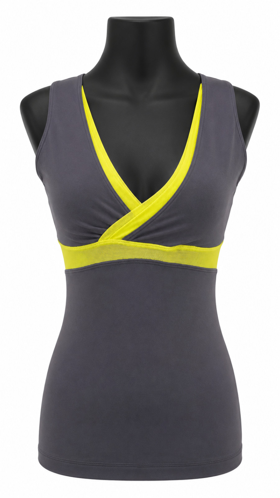Lululemon Womens Athletic Strappy Tank Top Size XS Gray Knit Green Mesh Trim