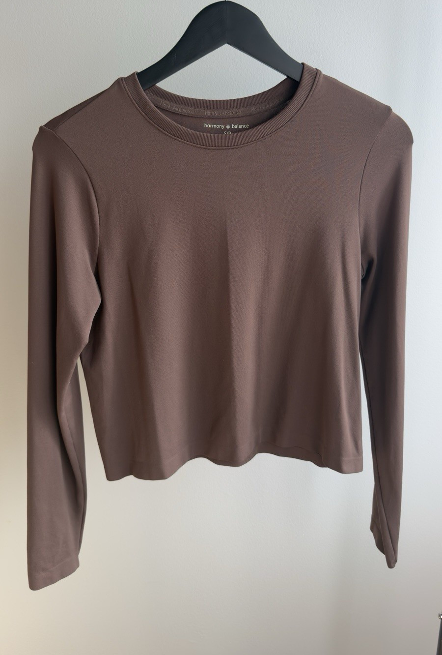 Harmony Balance Women’s Cropped Crew Neck Slim Stretch Knit Top S/P Brown