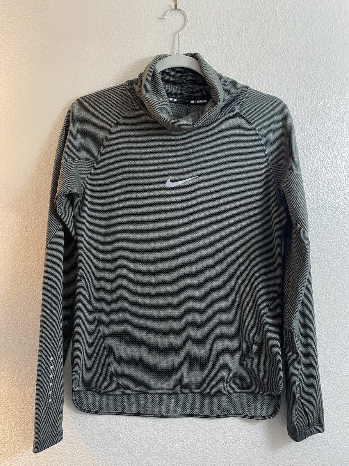 NIKE Running Dri-Fit Aeroreact L/S High Neck Top 686955 Green Black Medium