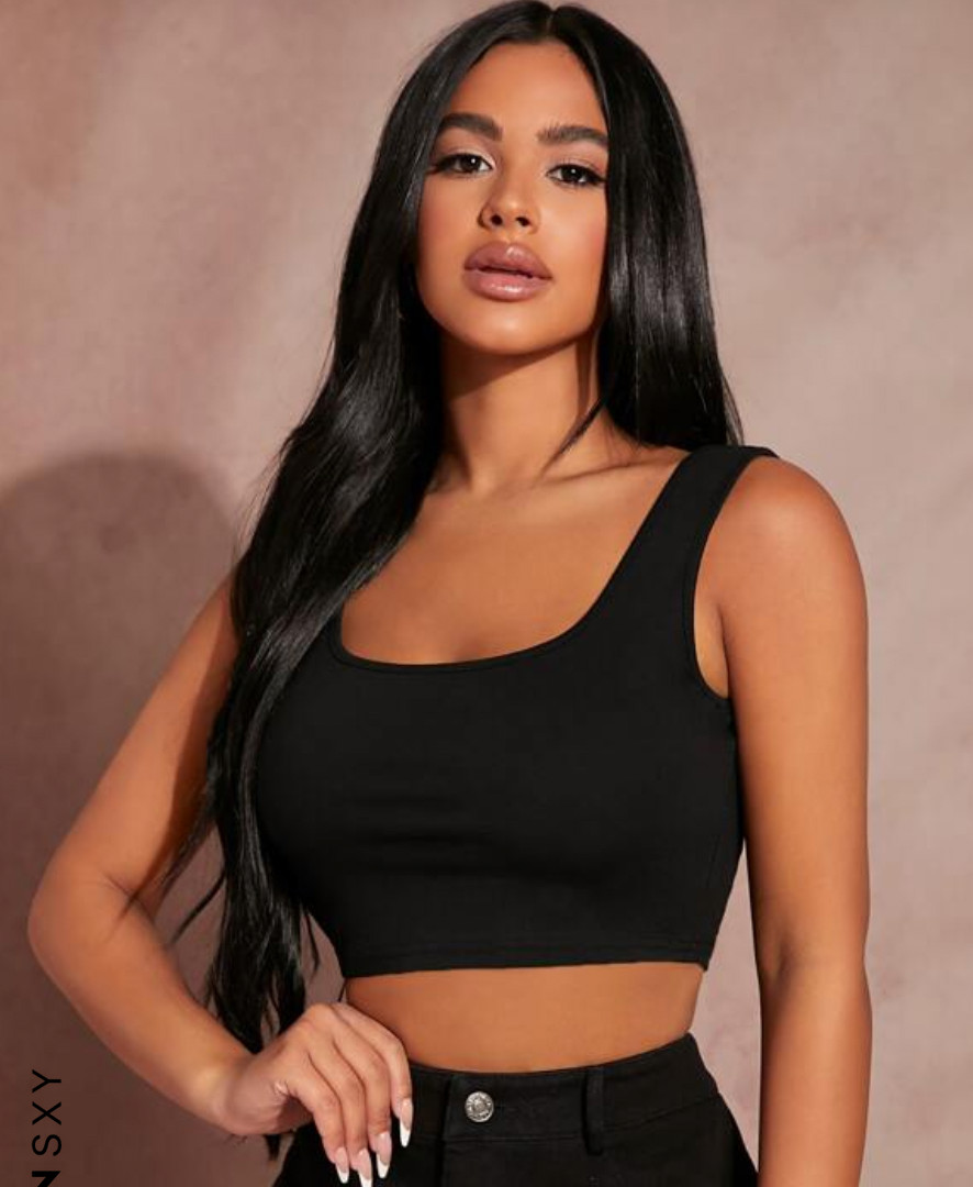 SHEIN ~ New Medium US6 EU38 ~ HOT! HOT! Black Sleeveless Stretch Crop Tank a49