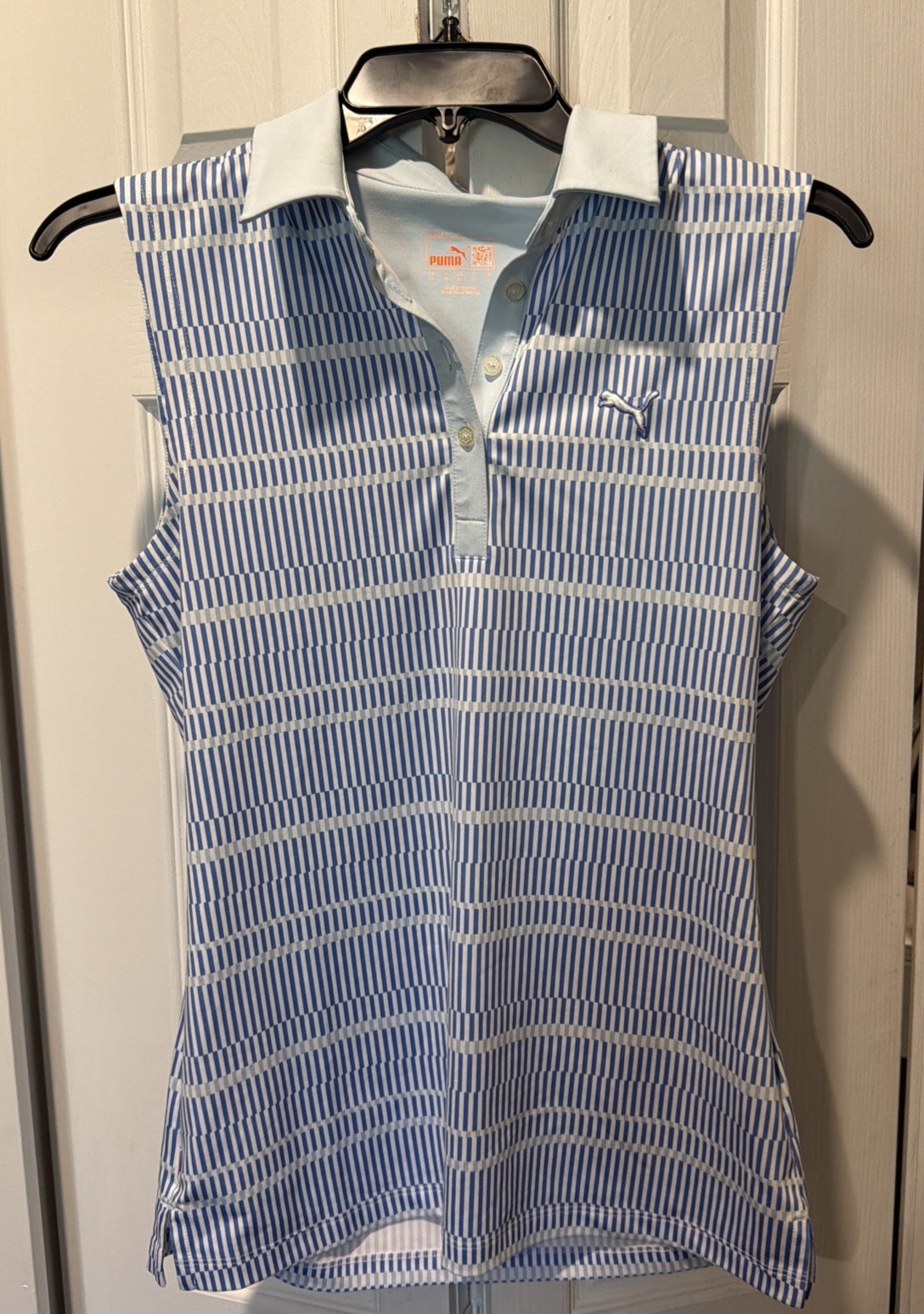 PUMA Golf sport lifestyle Polo Shirt Sleeveless Blue Stripe Size XS EUC