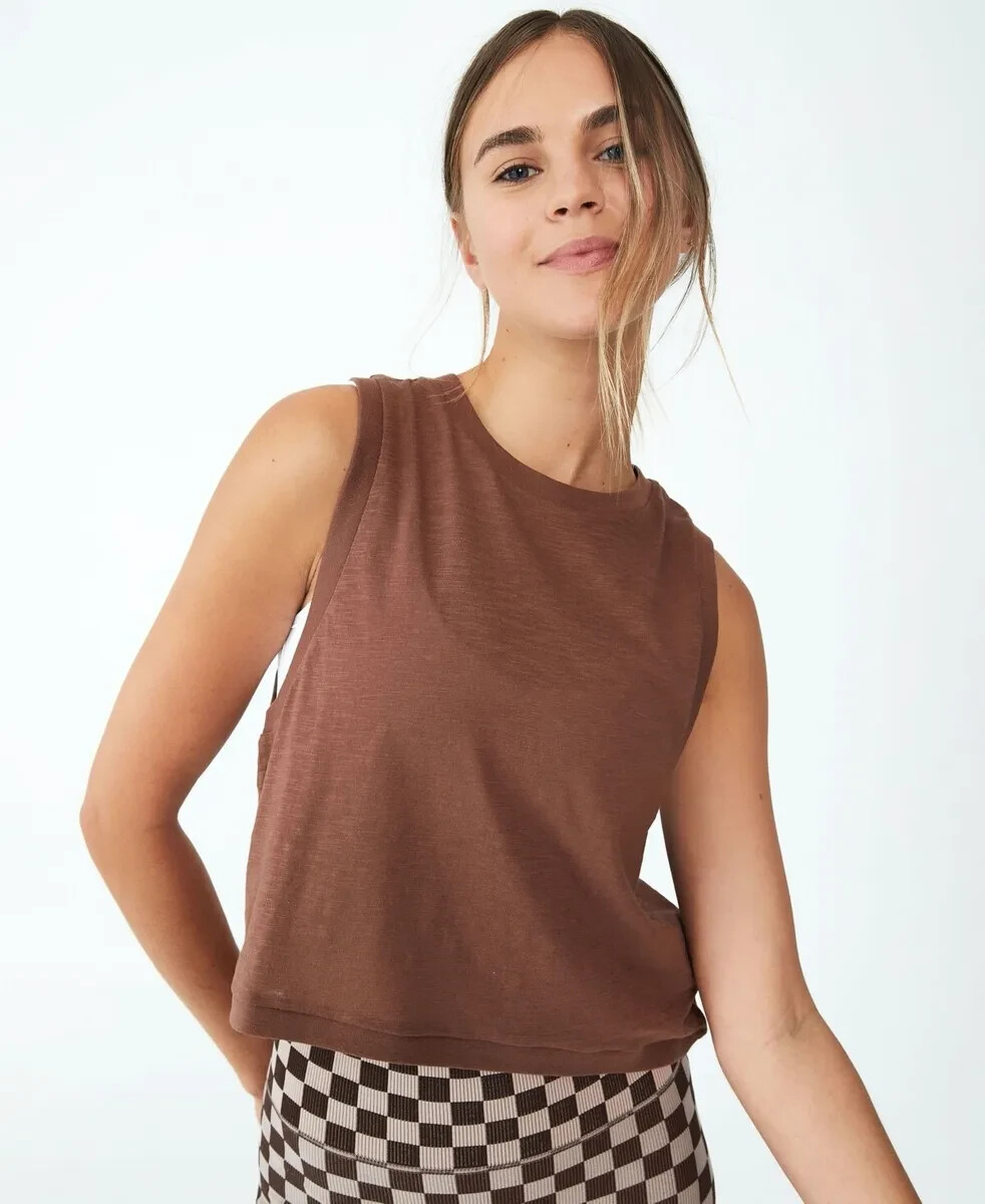 Cotton On Body Women’s Sz XL All Things Fabulous Cropped Muscle Tank Top Brown