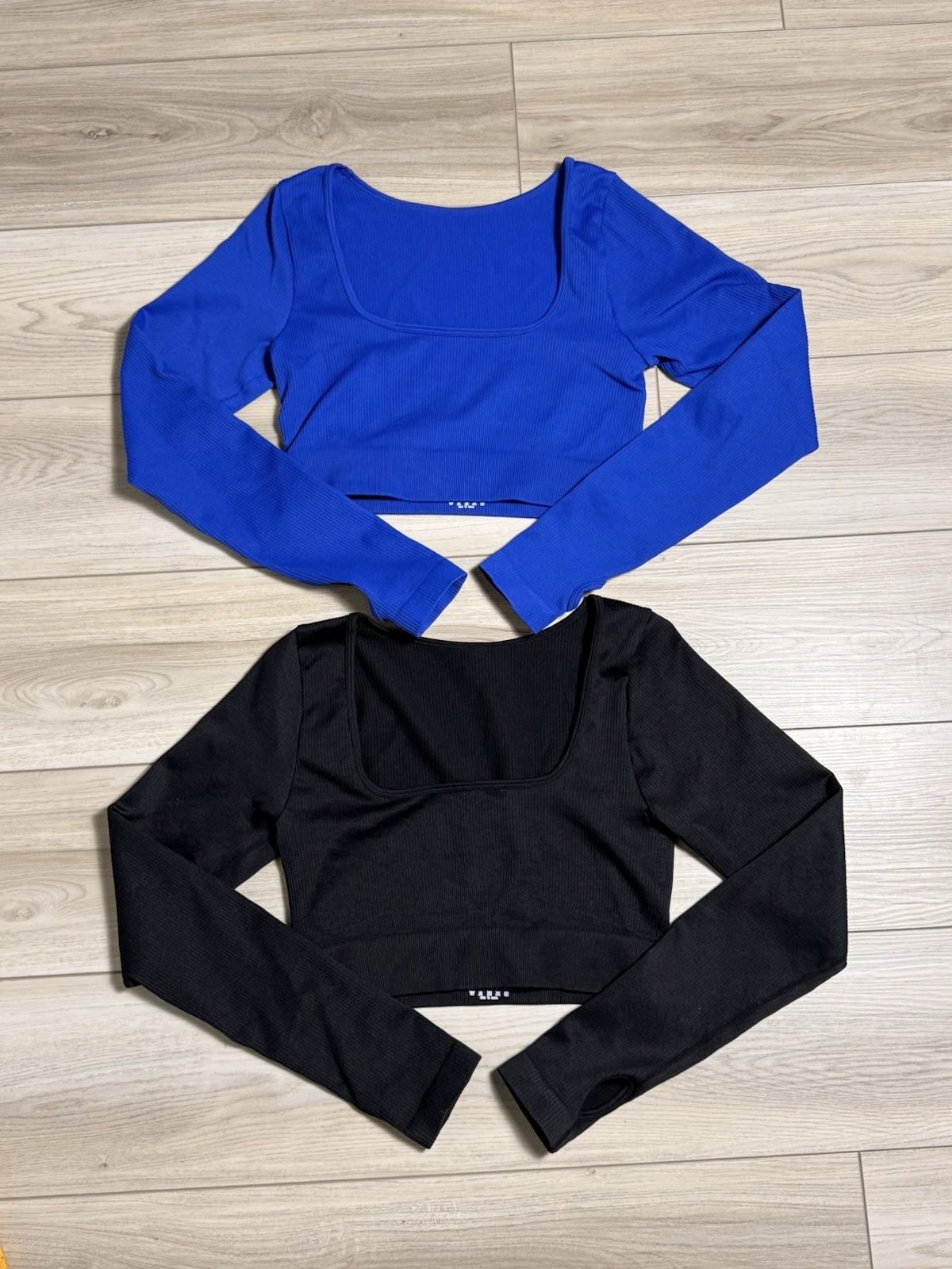Womens Seamless Ribbed Crop Top Long Sleeve Square Neck Bundle L