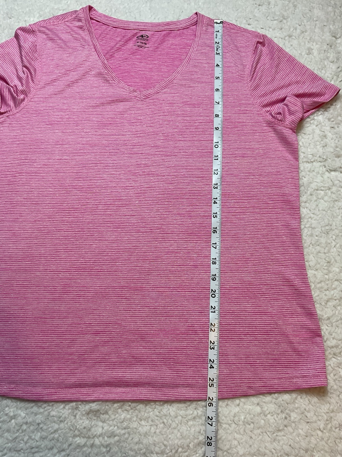 Athletic Works Pink Stripe Short Sleeve V-Neck Jersey Top Size XL (16-18)