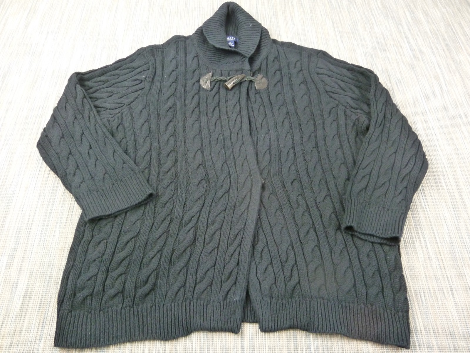 Chaps Cardigan Womens Extra Large XL Black Cable Knit Toggle Shawl Collar Cotton