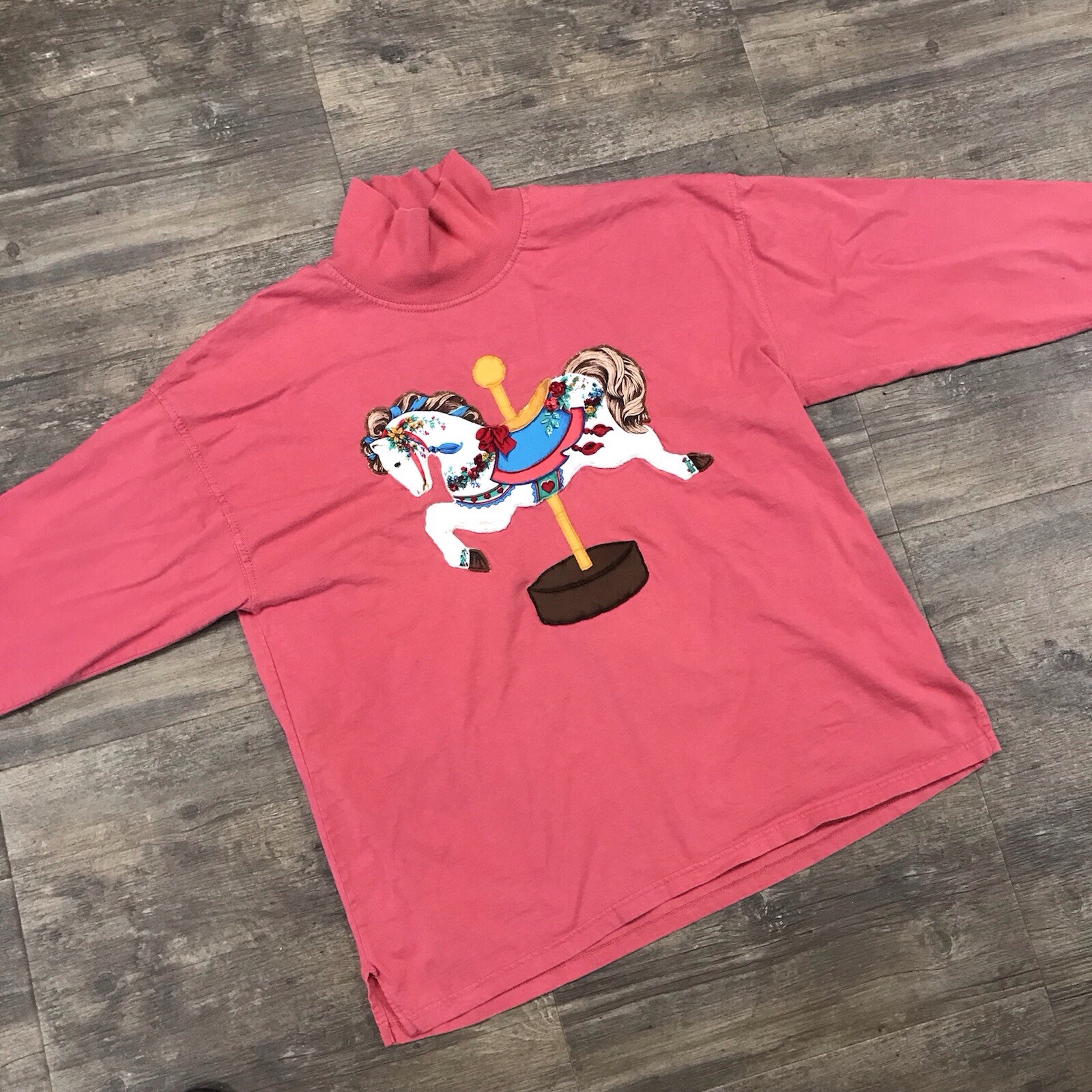 Vintage Russell Athletic Turtleneck Pullover Carousel Horse Size Large USA (341)