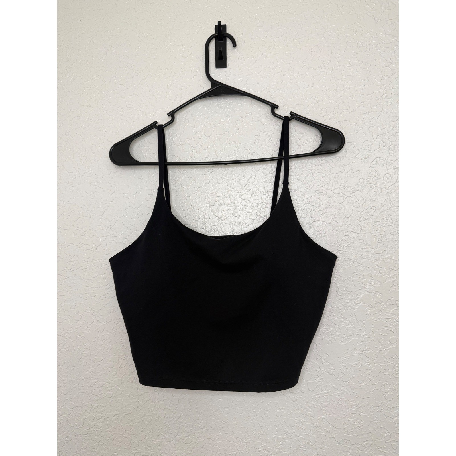 Black Spaghetti Strap Crop Top XXL Nylon Padded Spandex Activewear Scoop Tank