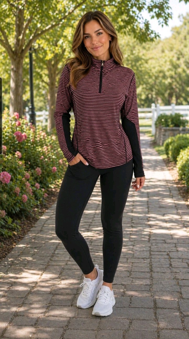 Lauren Ralph Lauren Active Womens Quarter Zip Stretchy Top Size L Black Pink