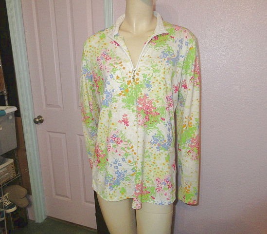 San Soleil SolTek Ice 1/4 Zip Polo Top Womens XL Vented UPF 50+ Cooling Floral