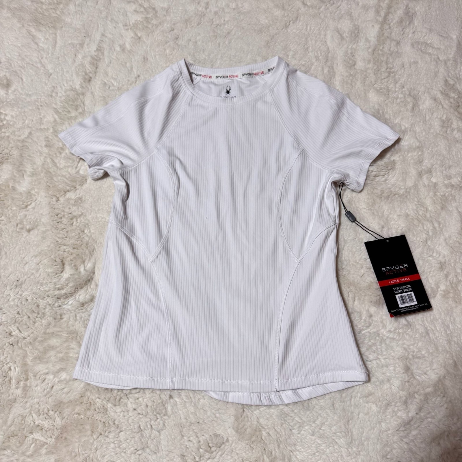 Spyder Active Ribbed Short Sleeve Athletic T-Shirt – White, Size Small