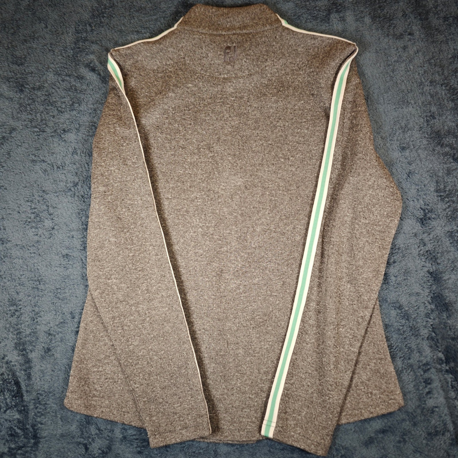 FootJoy Womens Medium Gray Heather Quarter Zip Golf Pullover Mint Stripe Trim