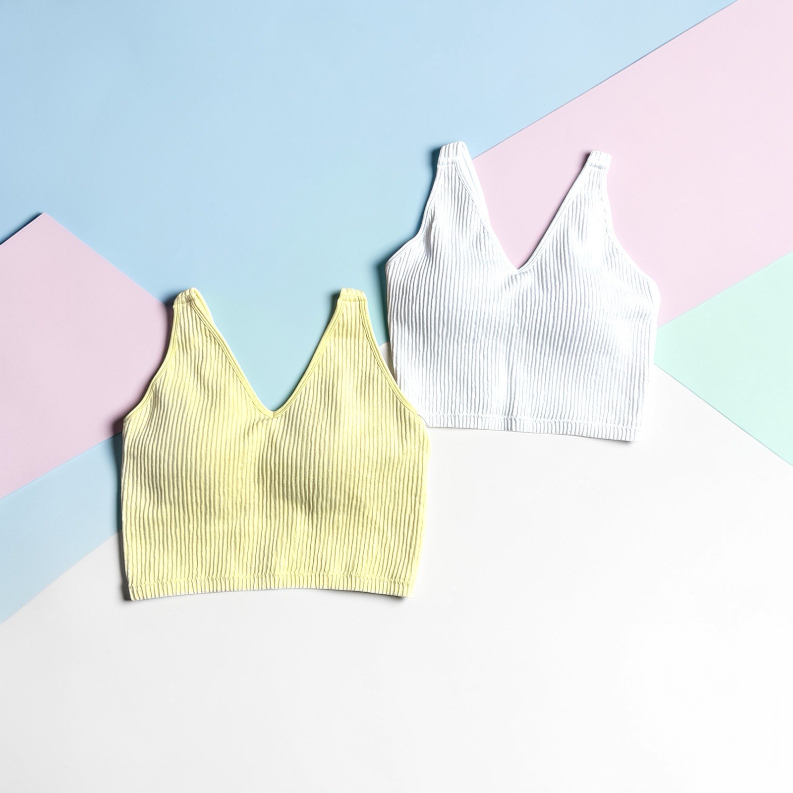90 Degree By Reflex~Daffodil & White LARGE Stone Wash Alamo Bra~GREAT FIT!