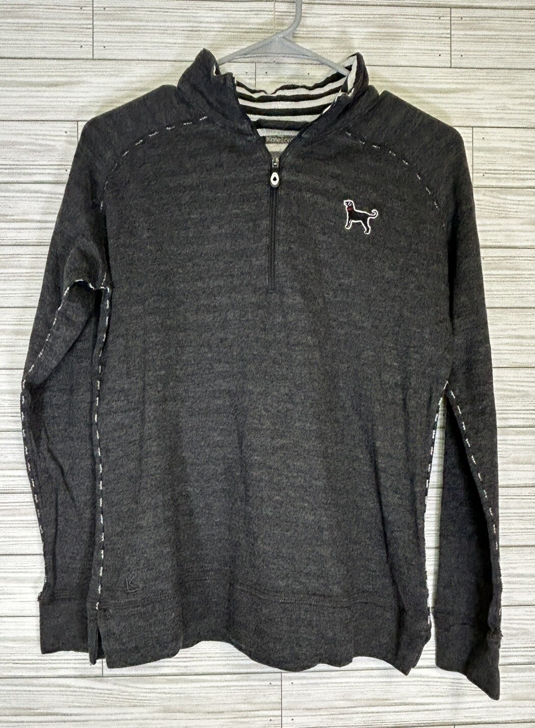 Kate Lord Women’s Gray 1/4 Zip Long-Sleeve Pullover Workout SzSmall Black Dog