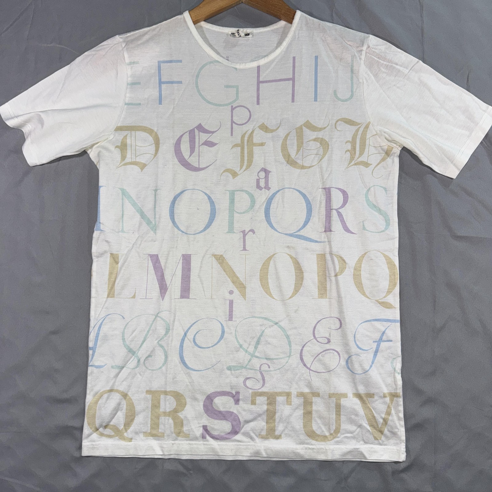 Hermes Shirt Women’s Medium White Multicolor Alphabet Graphic Tee Made Italy