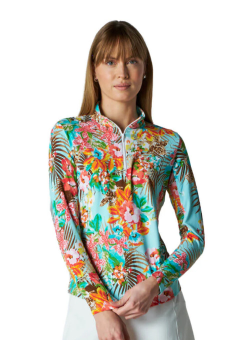NEW Gottex G-Style Tennis Quarter Zip Long Sleeve S M L XL Wild Orchid Aqua A1