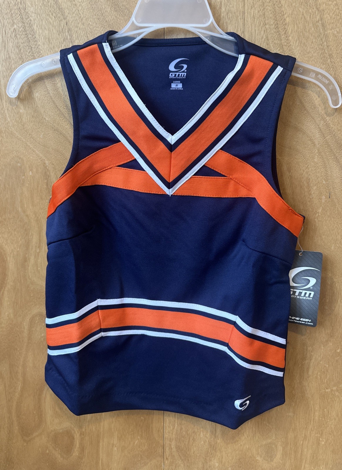 NWT Women’s Size Small Navy and Orange Cheerleading Shell by GTM Sportswear