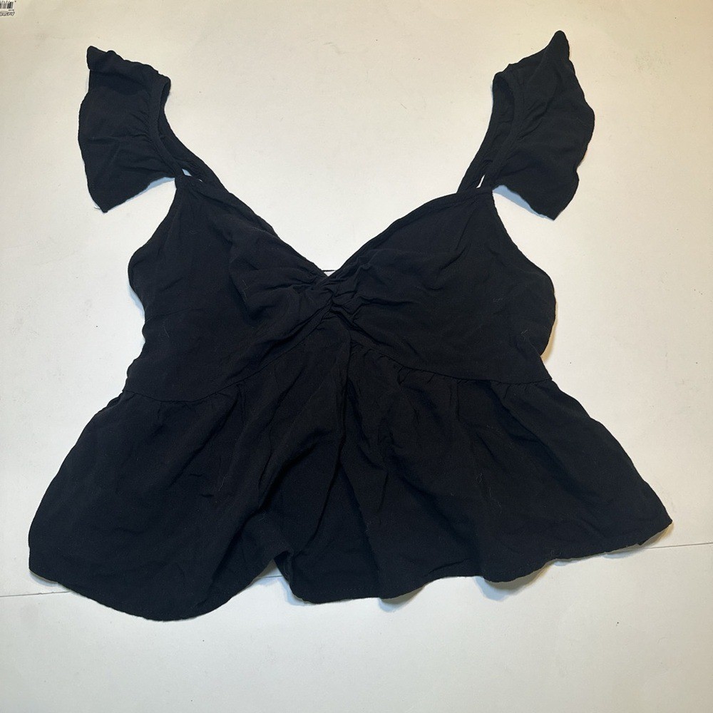Active USA Elegant Black Flutter Sleeve Blouse