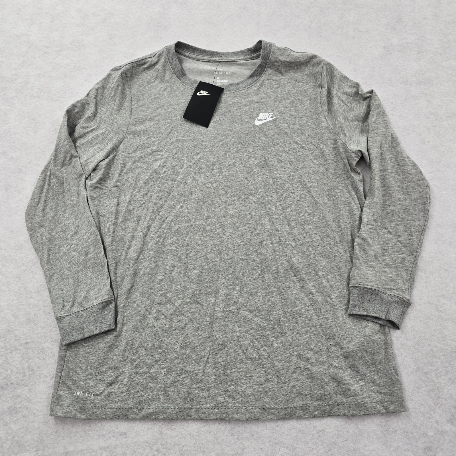 NWT Nike DRI-FIT Long Sleeve Classic Logo Top Size XL Athleisure Athletic Gray