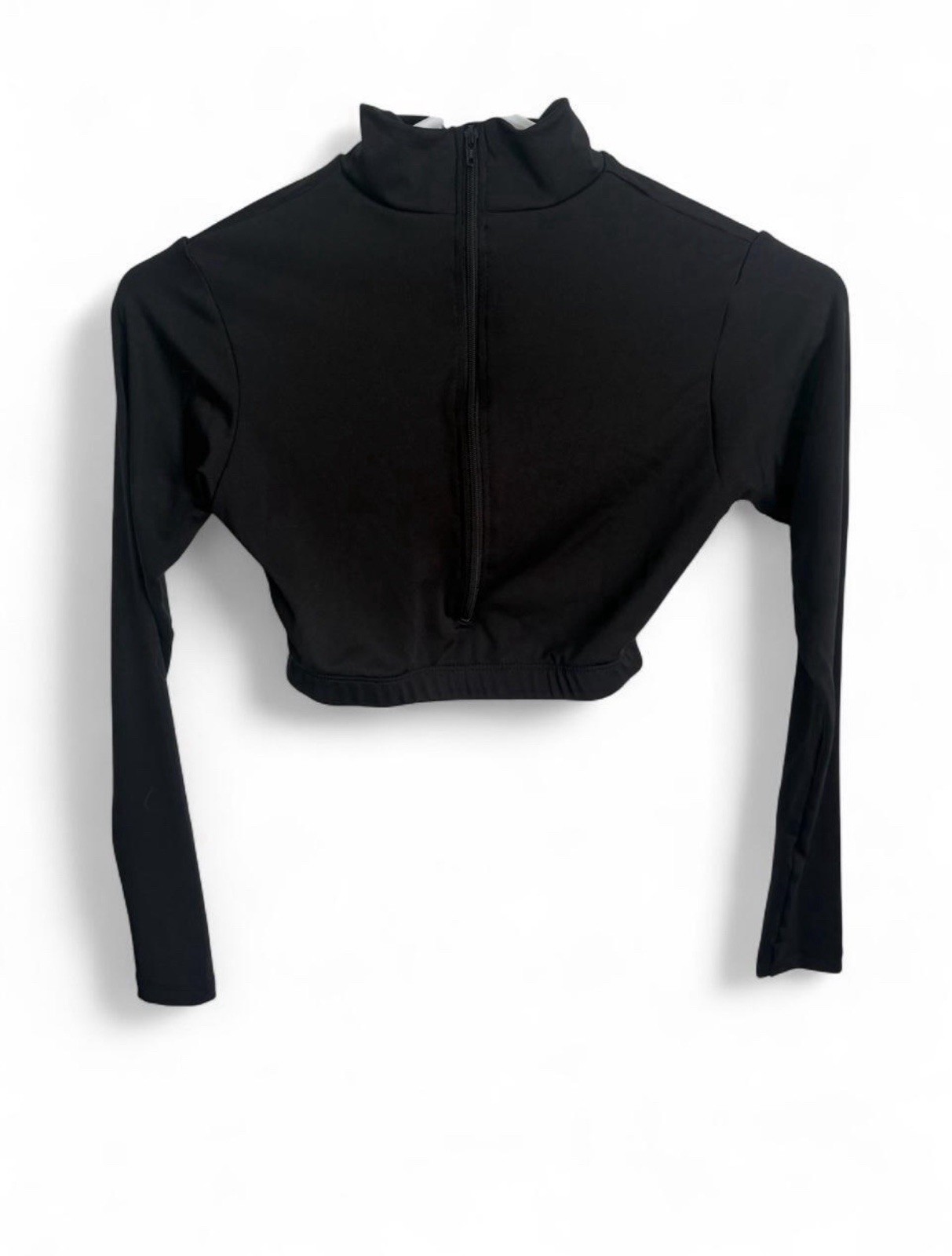 Varsity Spirit Cheer Crop Top Liner Mock Neck Back Zip Black Long Sleeve Small