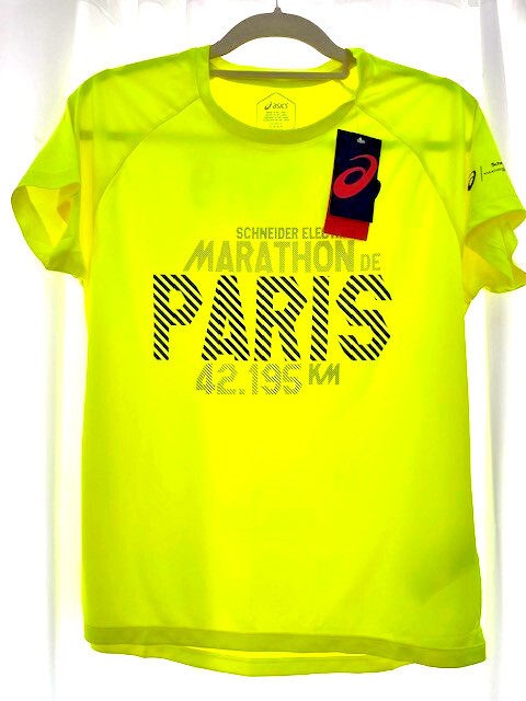 ASICS Marathon de PARIS 2019 Women’s Running Yellow Short Sleeve TopNEW with tag