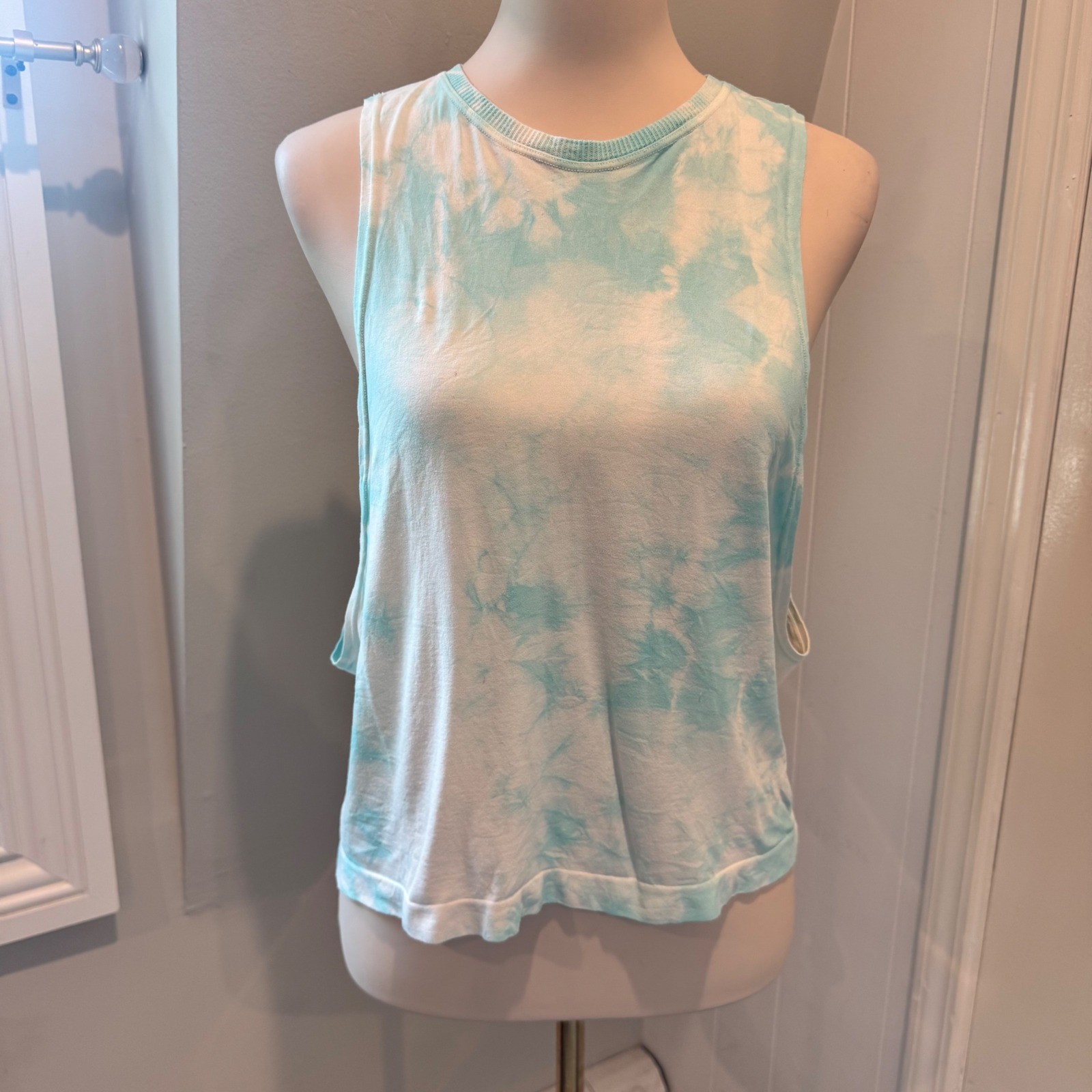 Spiritual Gangster Aqua Tie Dye Muscle Tank Top Boho Chic | Size M/L