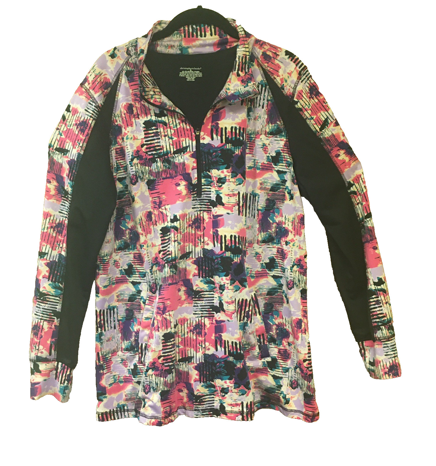 Christopher & Banks Women’s Long Sleeve 1/4 Zip Pullover Athletic Top Pockets XL