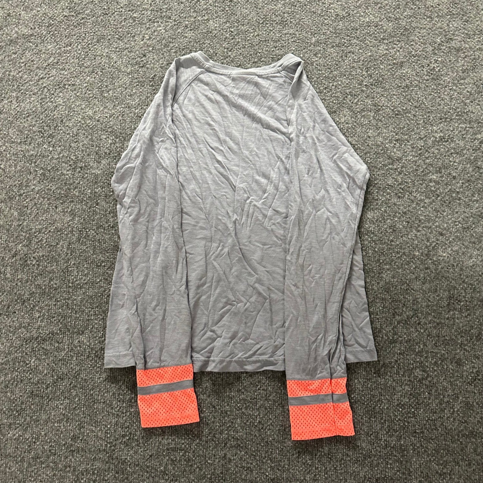 Nike Long Sleeve Shirt Womens XL Grey Orange Mesh Cuff Athletic Cotton Modal
