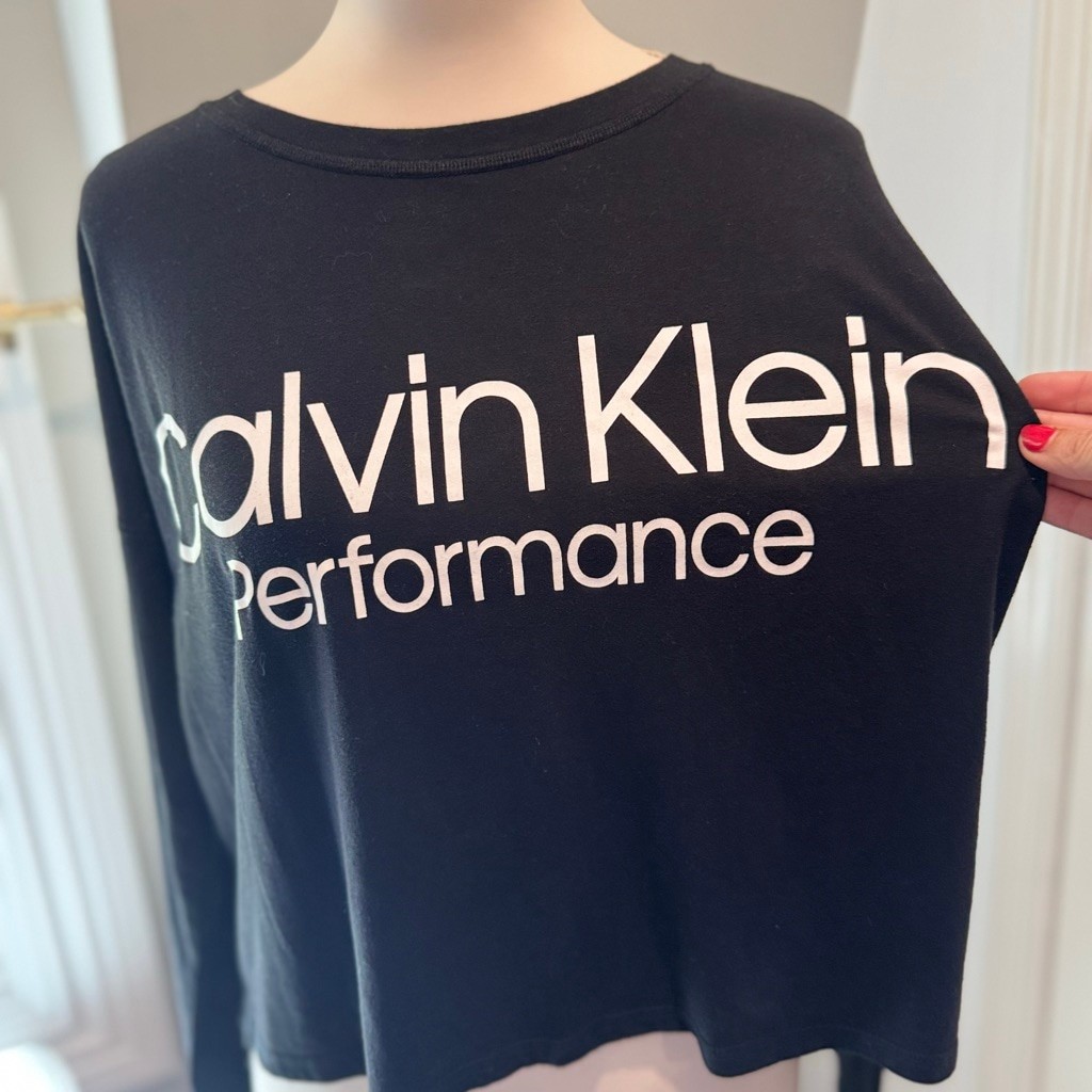 Calvin Klein Performance Black Logo Crop Long Sleeve Top | Size Large