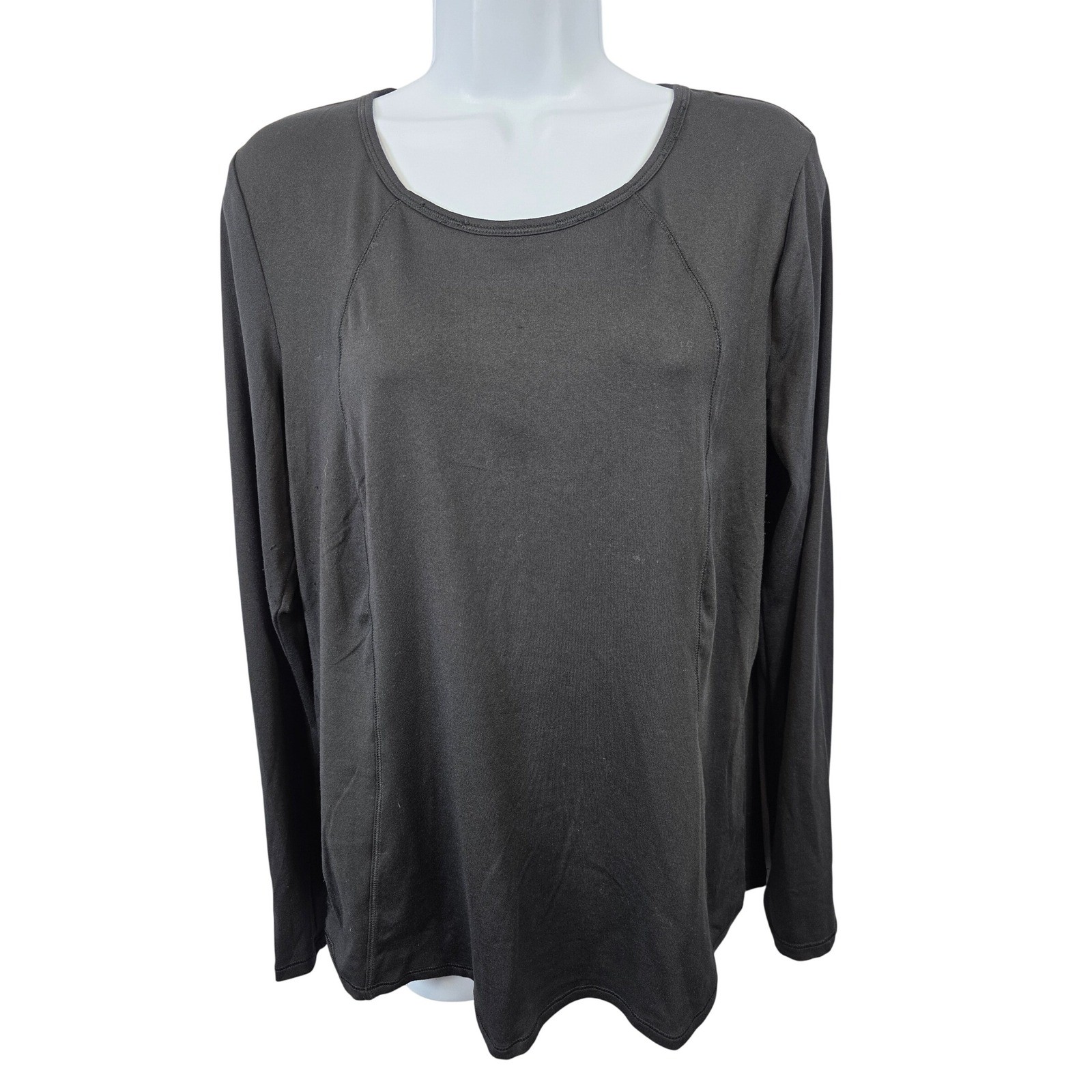 YogaLicious Womens Long Sleeve Top Black Round Neck Activewear Pullover / B58