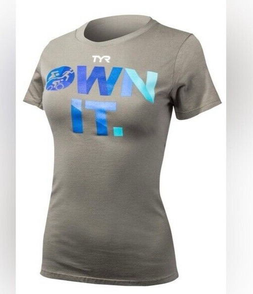 TYR Women’s Training Graphic T-Shirt Gray Crew Neck Short Sleeve Shirt Size S