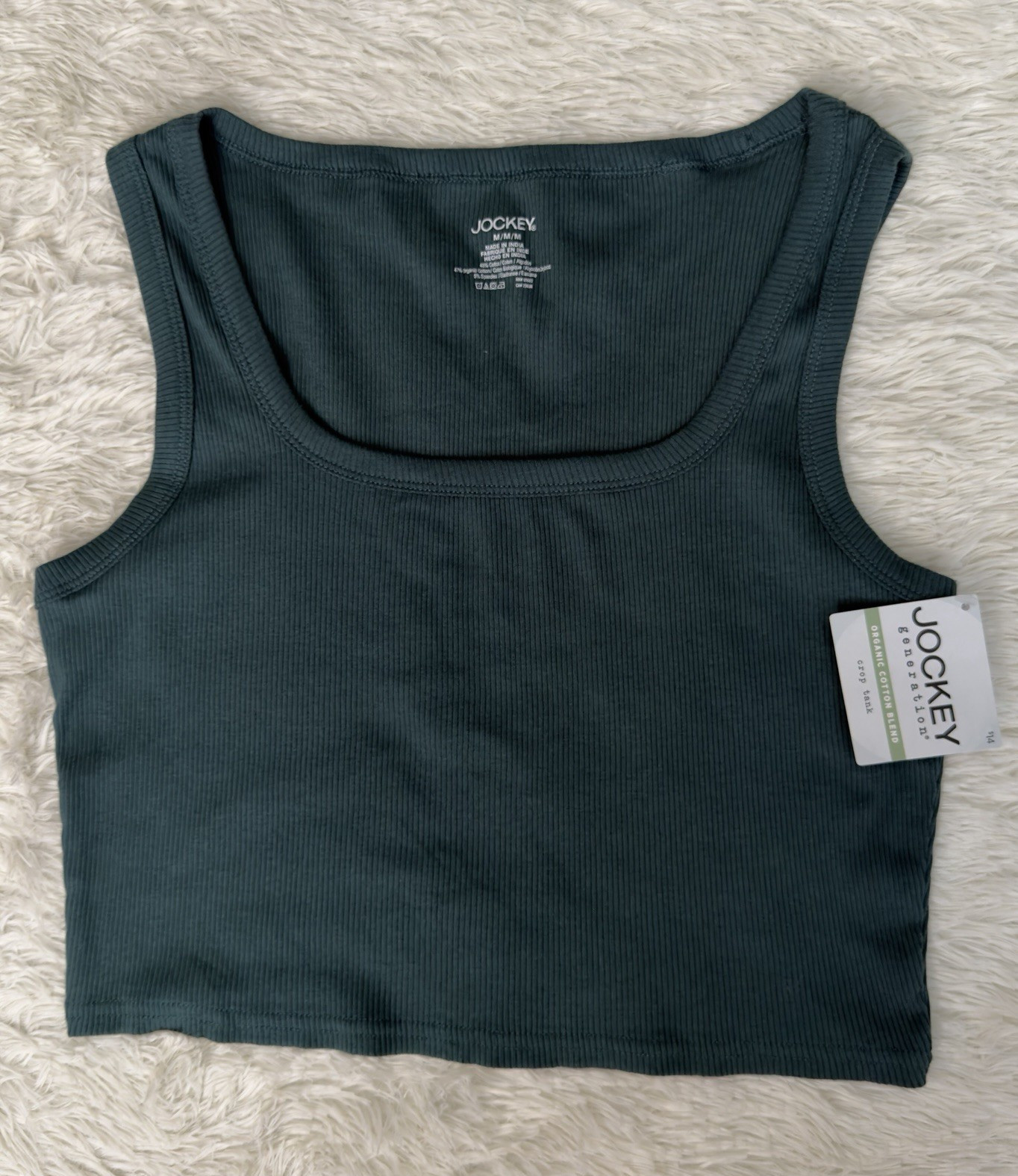 Jockey Women’s Ribbed Cropped Tank Top Scoop Neck Stretch Green M