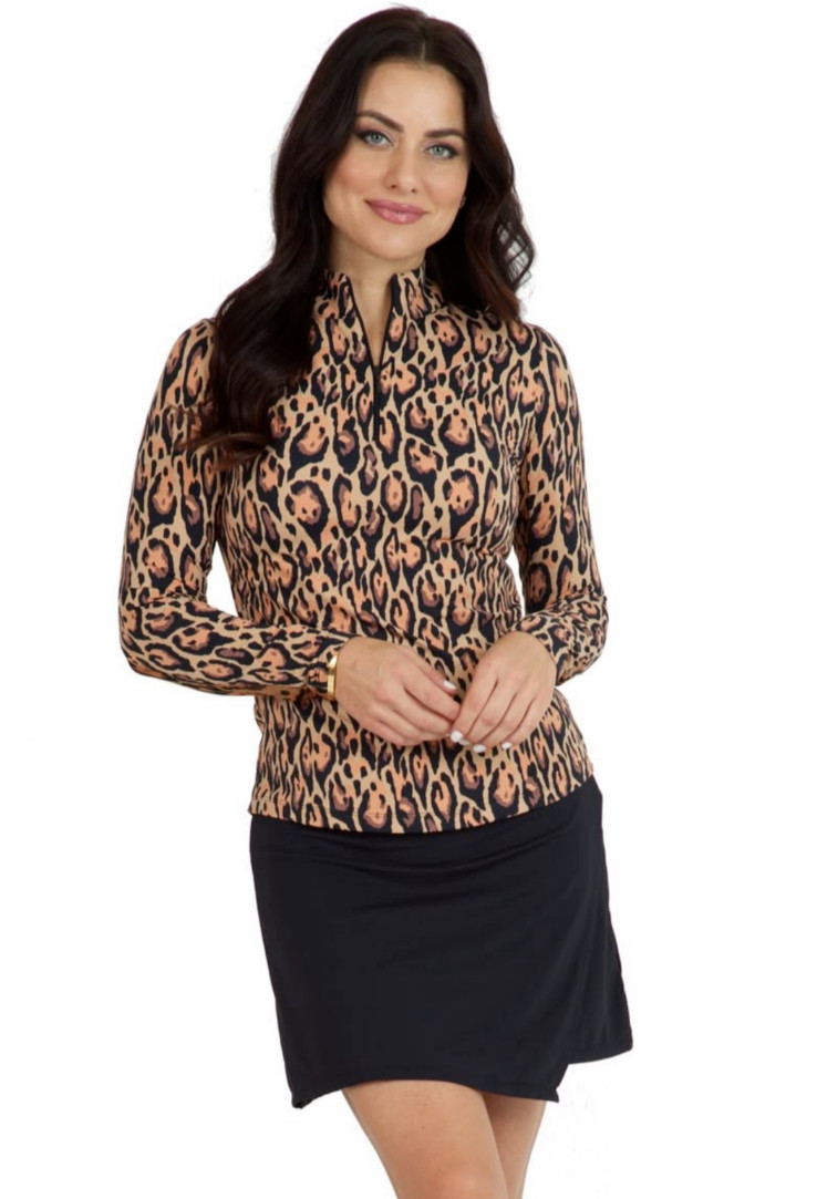 NWT IBKUL Golf Tennis 1/4 Zip Pullover Shirt XS S M L XL Leopard Longsleeve N4