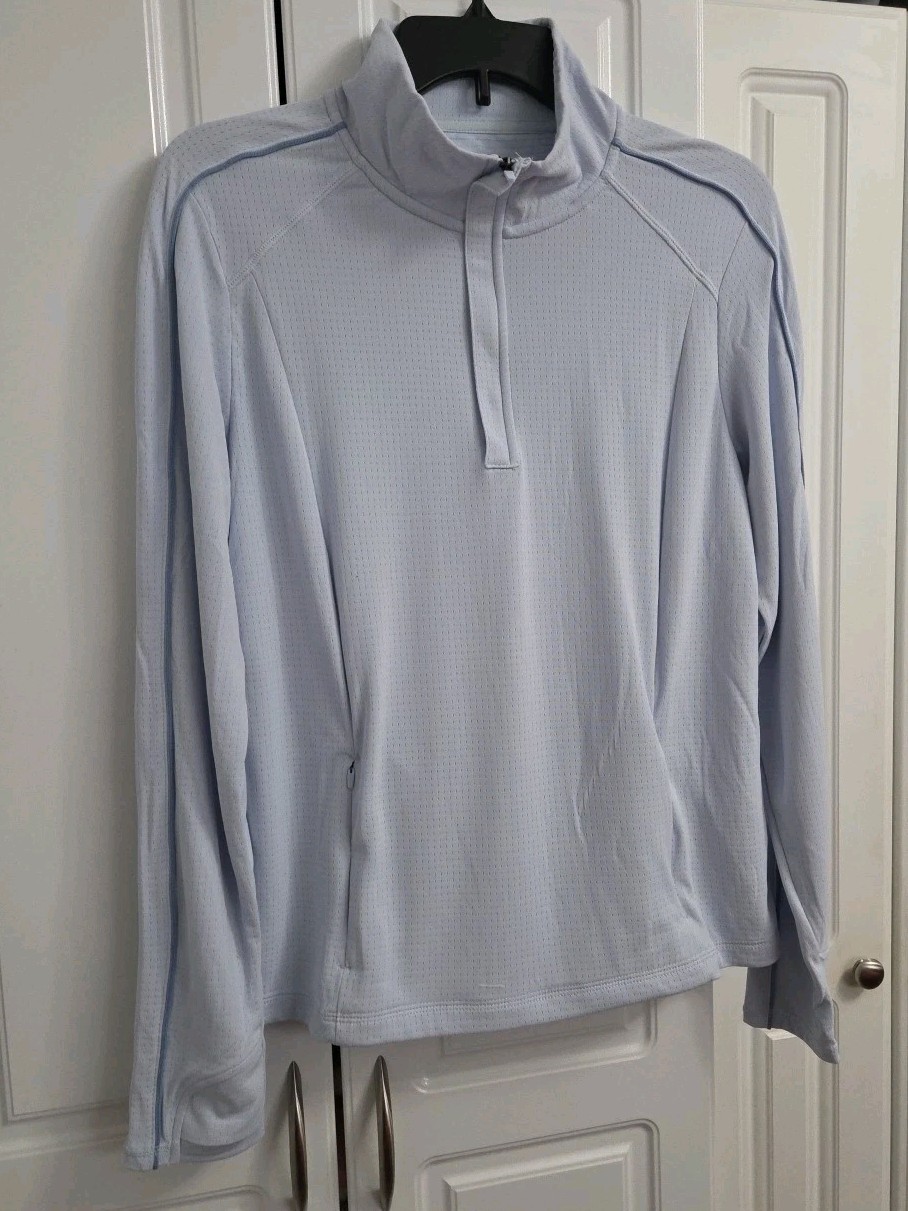 Womens’s Activewear Mandetta Stretch 1/4 Zip Long Slv Lt. Blue Pkt-Zip Large NEW