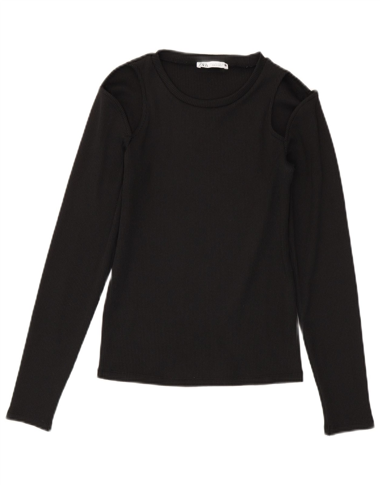 Zara Womens Crop Top Long Sleeve UK 8 Small Black Polyester AM03