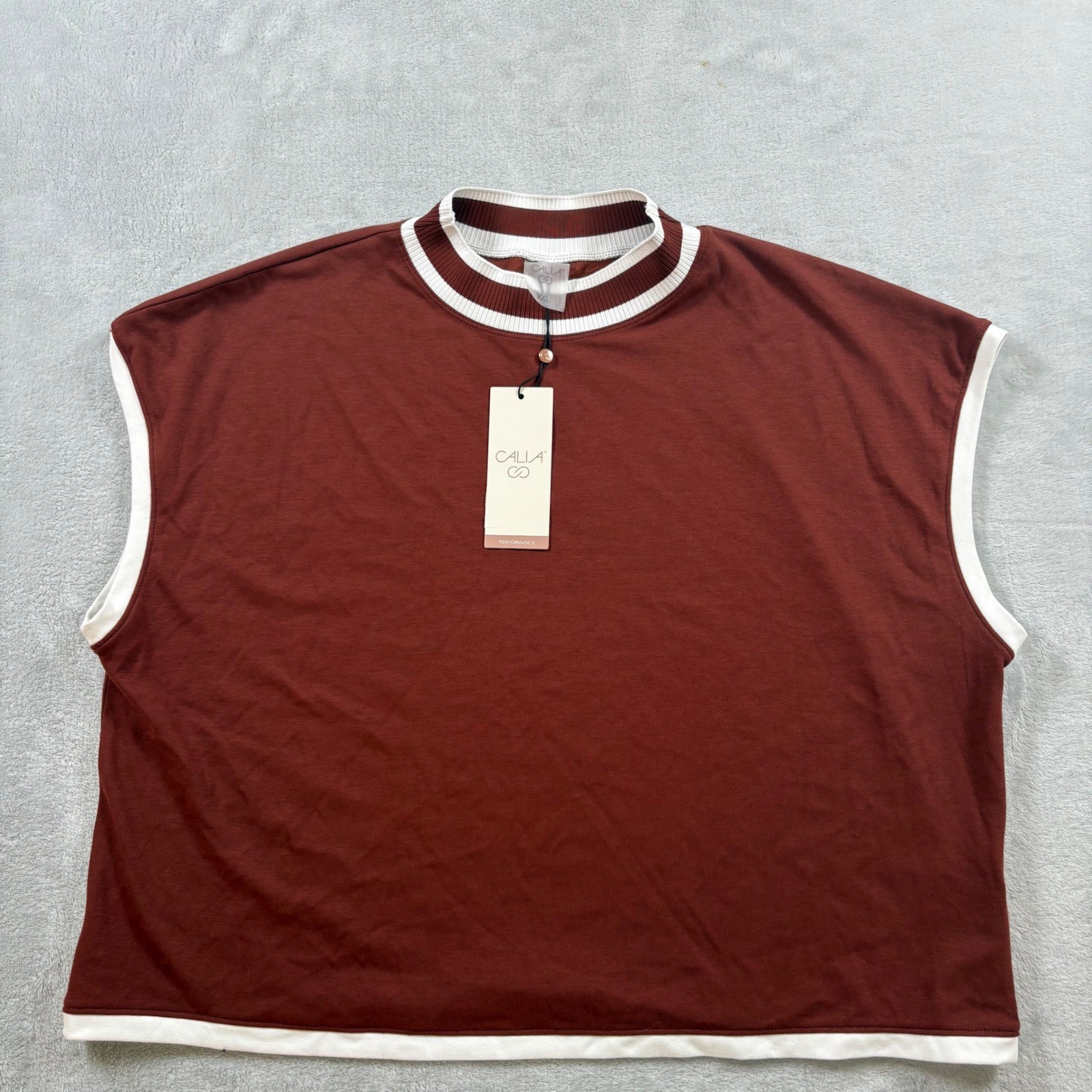 Calia Rib Mock Crop Tank Womens XXL Red Brown Athletic Performance Top WAX15123