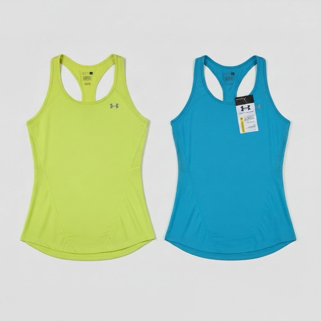 2 Piece Bundle Ladies Under Armour Athletic Tank Tops, Medium. Blue (nwt) Yellow