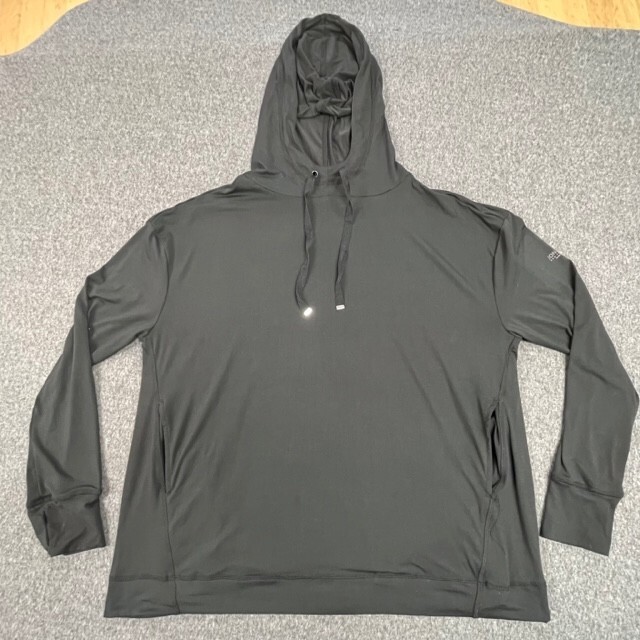 Jones New York Sport Hooded Running Shirt Size M L Long Sleeve Thumb Holes Black