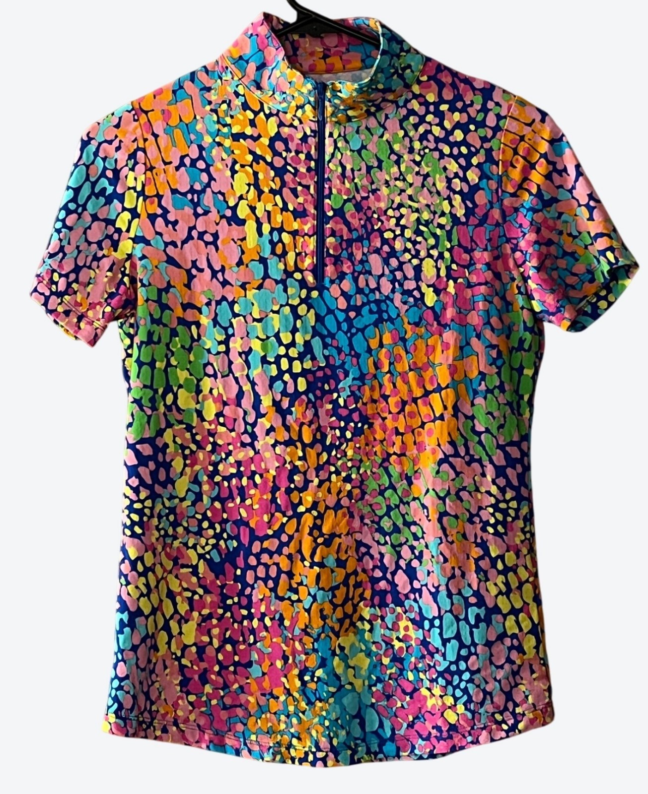 Ibkul Women’s XS Short Sleeve 1/4 Zip UPF 50+ Multicolor Geometric Golf Top