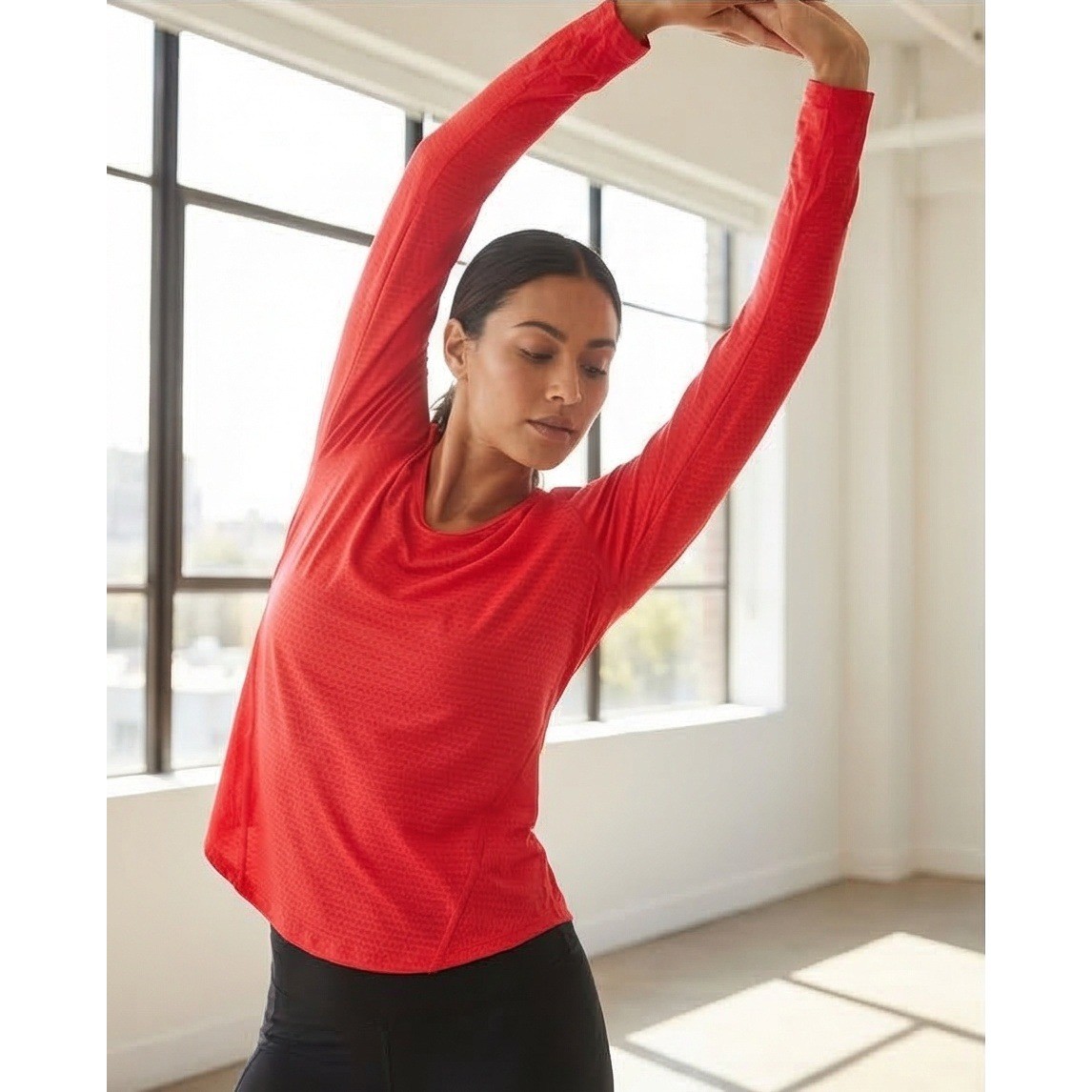 Athleta Womens XL Neon Orange Textured Thermal Active Top Bodycon Athleisure