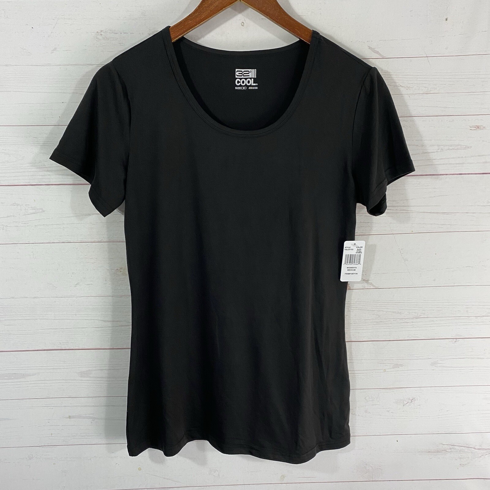 32 Degrees Cool Womens Short Sleeve Activewear Top Sz M Black Poly Blend New