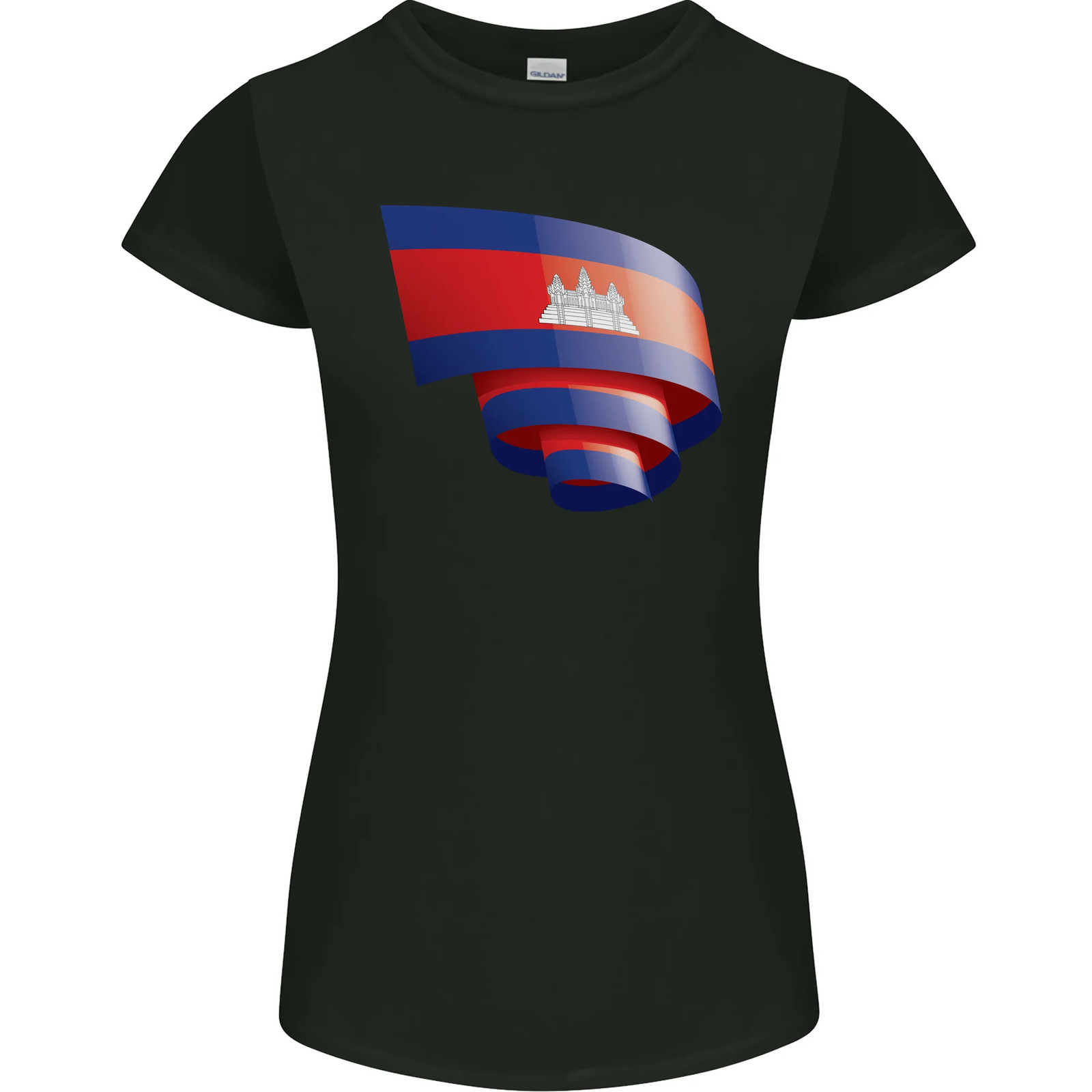 Curled Cambodia Flag Cambodian Day Football Womens Petite Cut T-Shirt